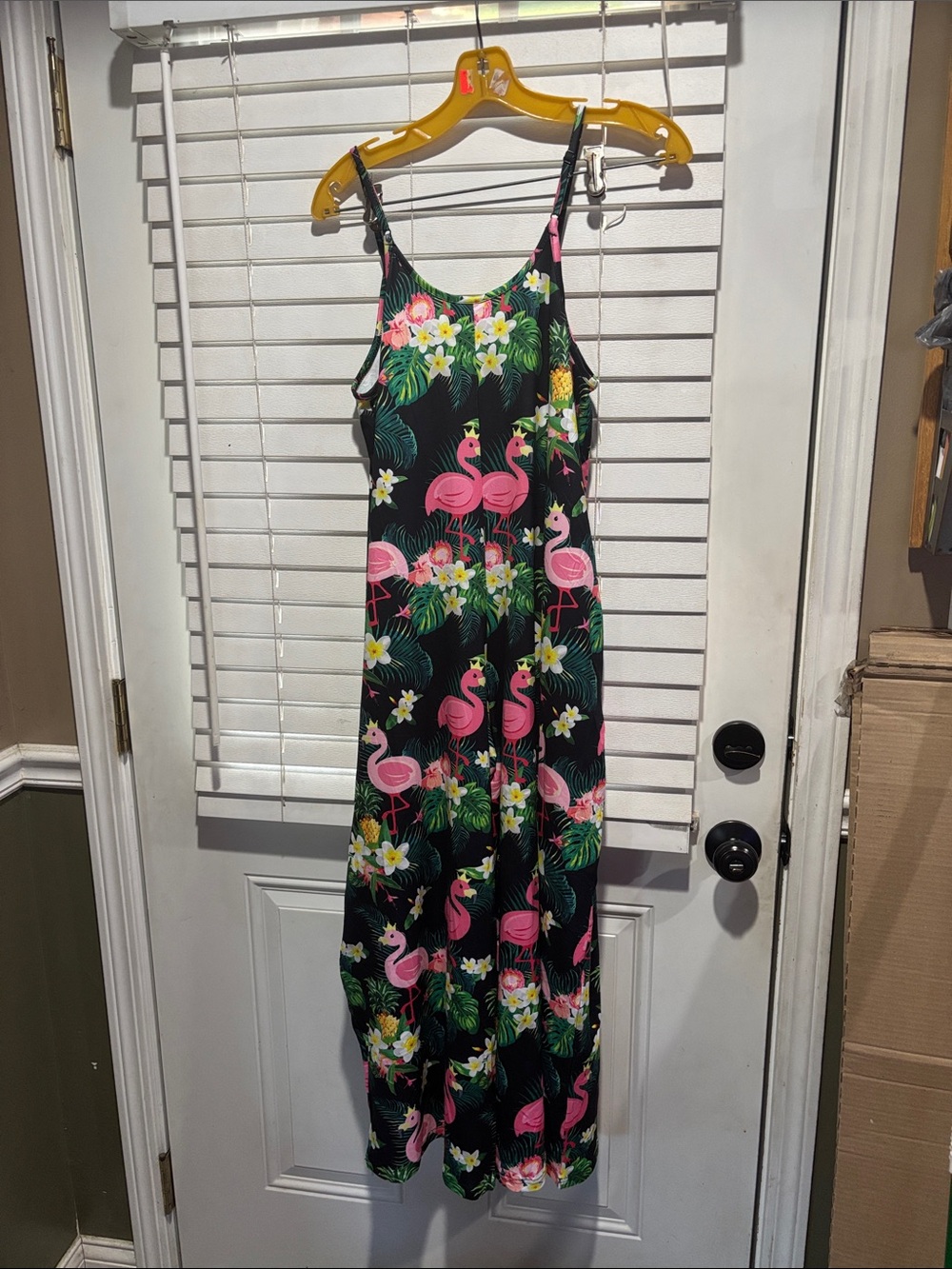 Womens Black Tropical Flamingo One-Piece Jumpsuit